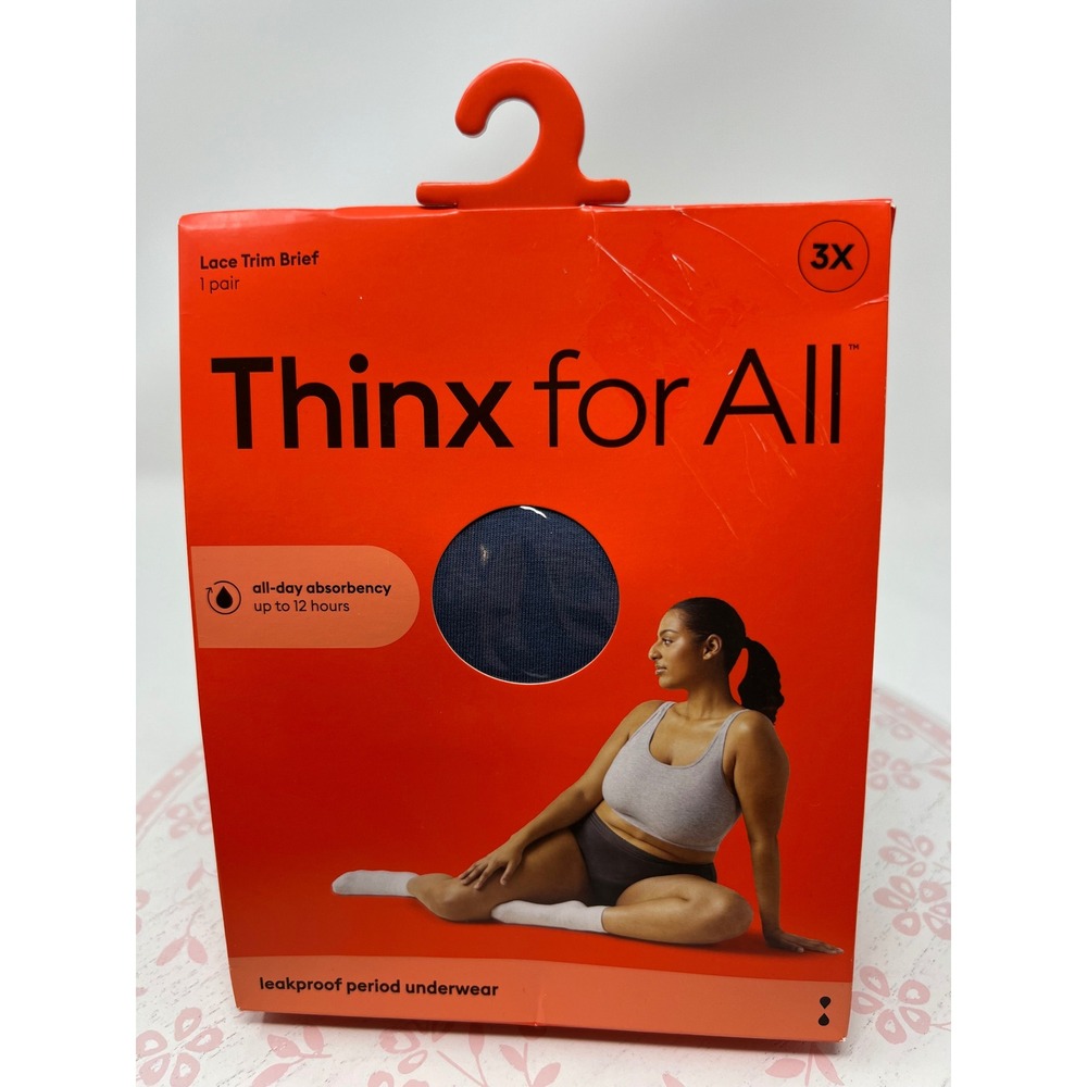 THINX Period Panties Lace Trim Brief 3X Storm Blue Leakproof Underwear NWT New